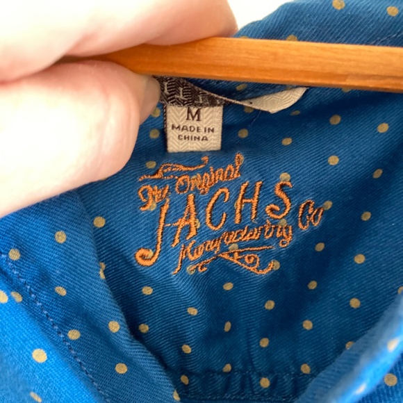 The Original Jach's Fitted Button down Shirt Royal  Blue with Gold dots Sz S-M - Picture 3 of 7